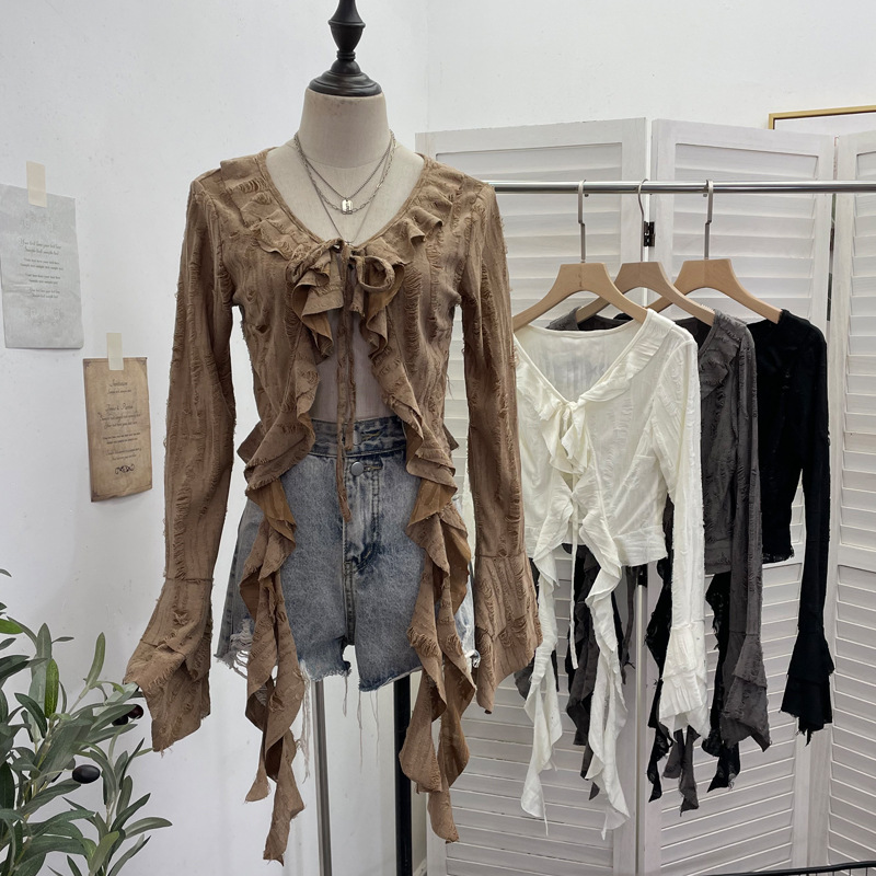 Embroidery Online - ISAROSE 여성용 웨이스트랜드 스타일 가디건 펑크