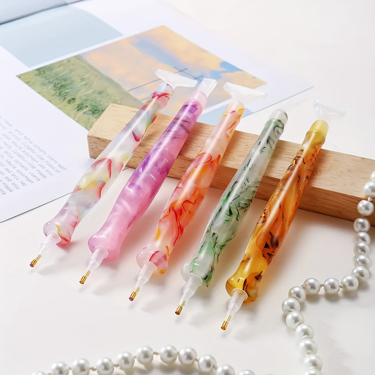 Embroidery Needle Pen - 1개 랜덤 색상 레진 레트로 다이아몬드