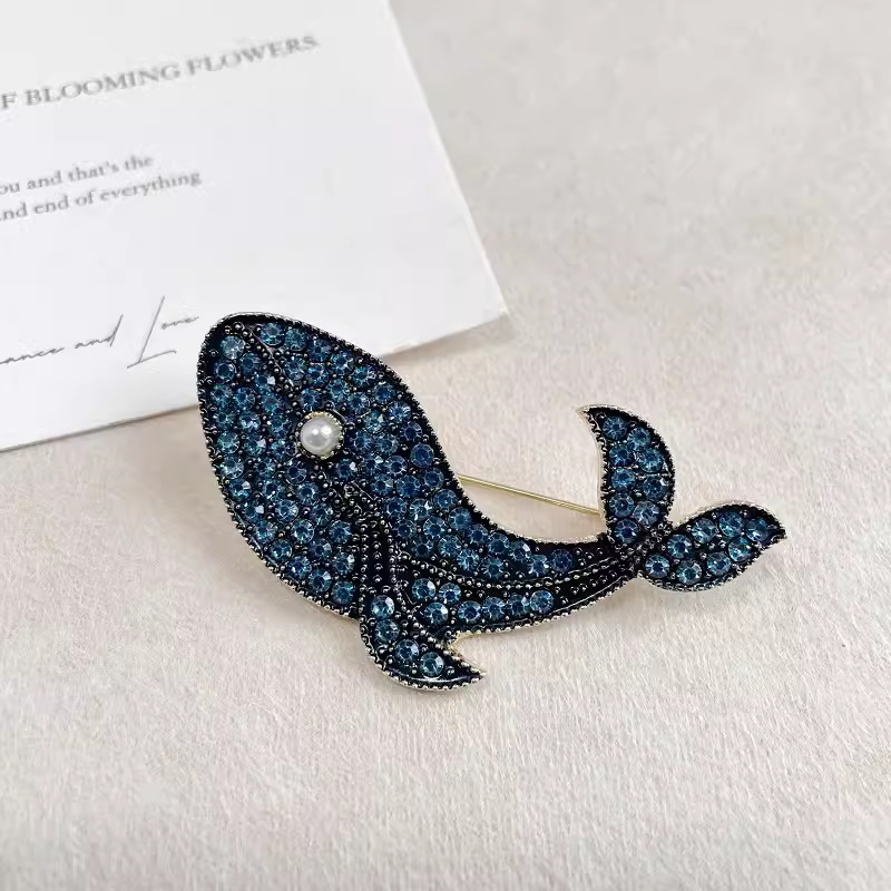 Embroidery Whale - 한국 패션 크리에이티브 블루 고래 브로치,