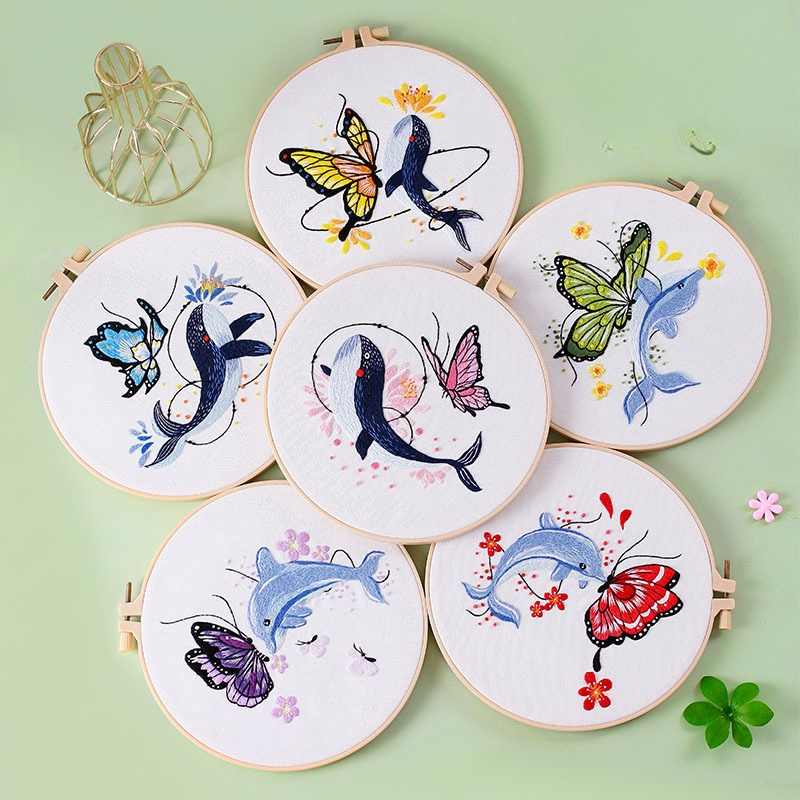 Embroidery Whale - 초보자를 위한 나비 자수 키트, 자수틀