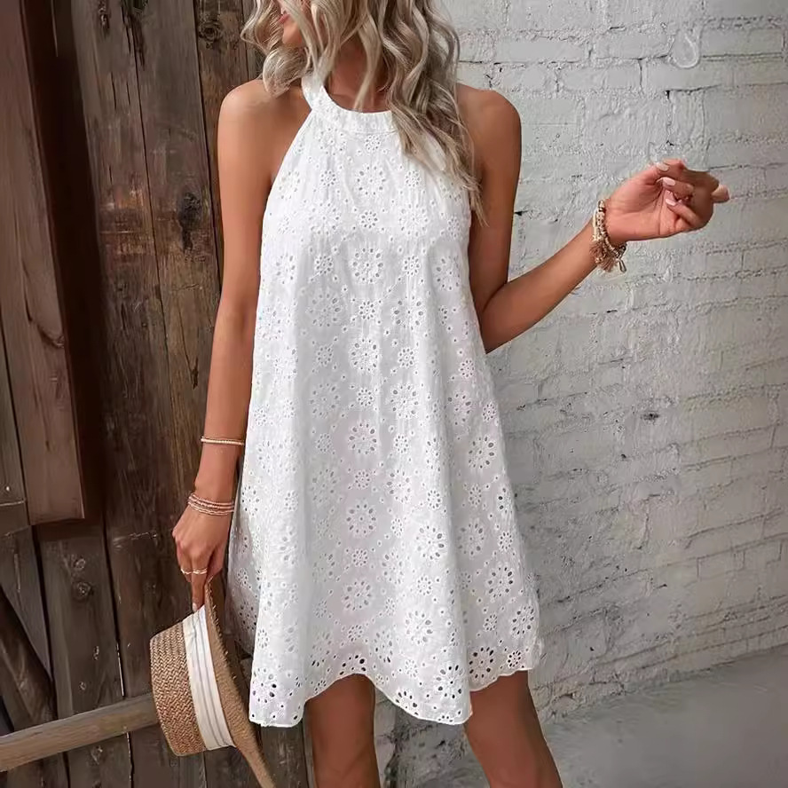 여름 코튼 아일렛 홀터 드레스, 루즈핏 민소매 자수 휴 - Embroidery Eyelet 리뷰 및 가격