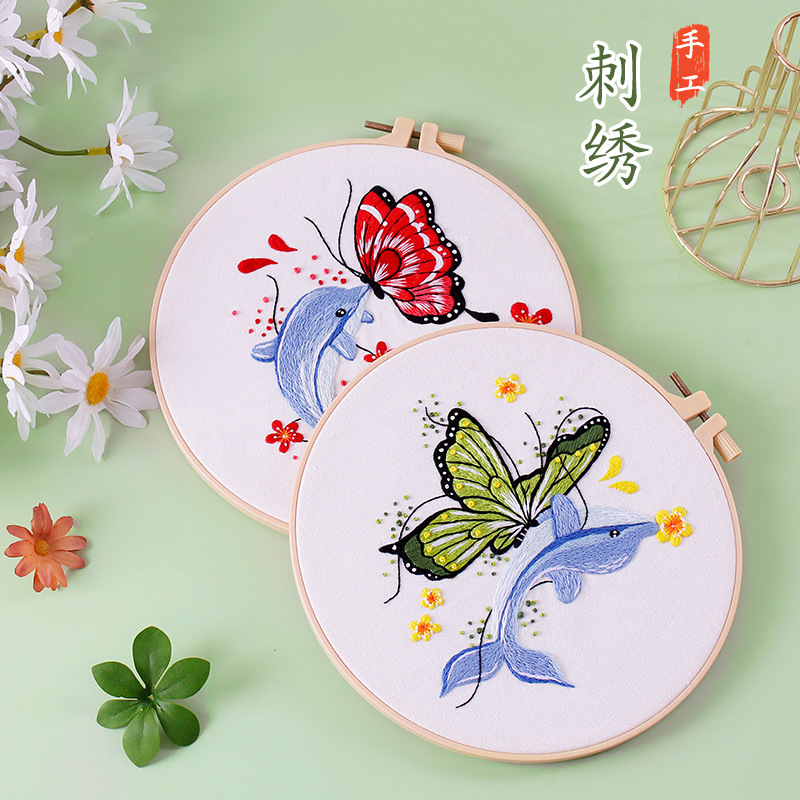 초보자를 위한 나비 자수 키트, 자수틀 포함, 고래와  - Embroidery Whale 리뷰 및 가격