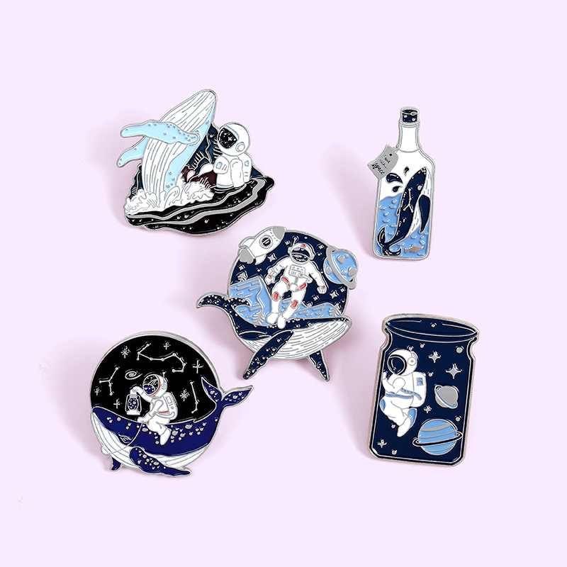 고래 우주 비행사 표류 병 금속 디자인 배지 브로치 에 - Embroidery Whale 리뷰 및 가격