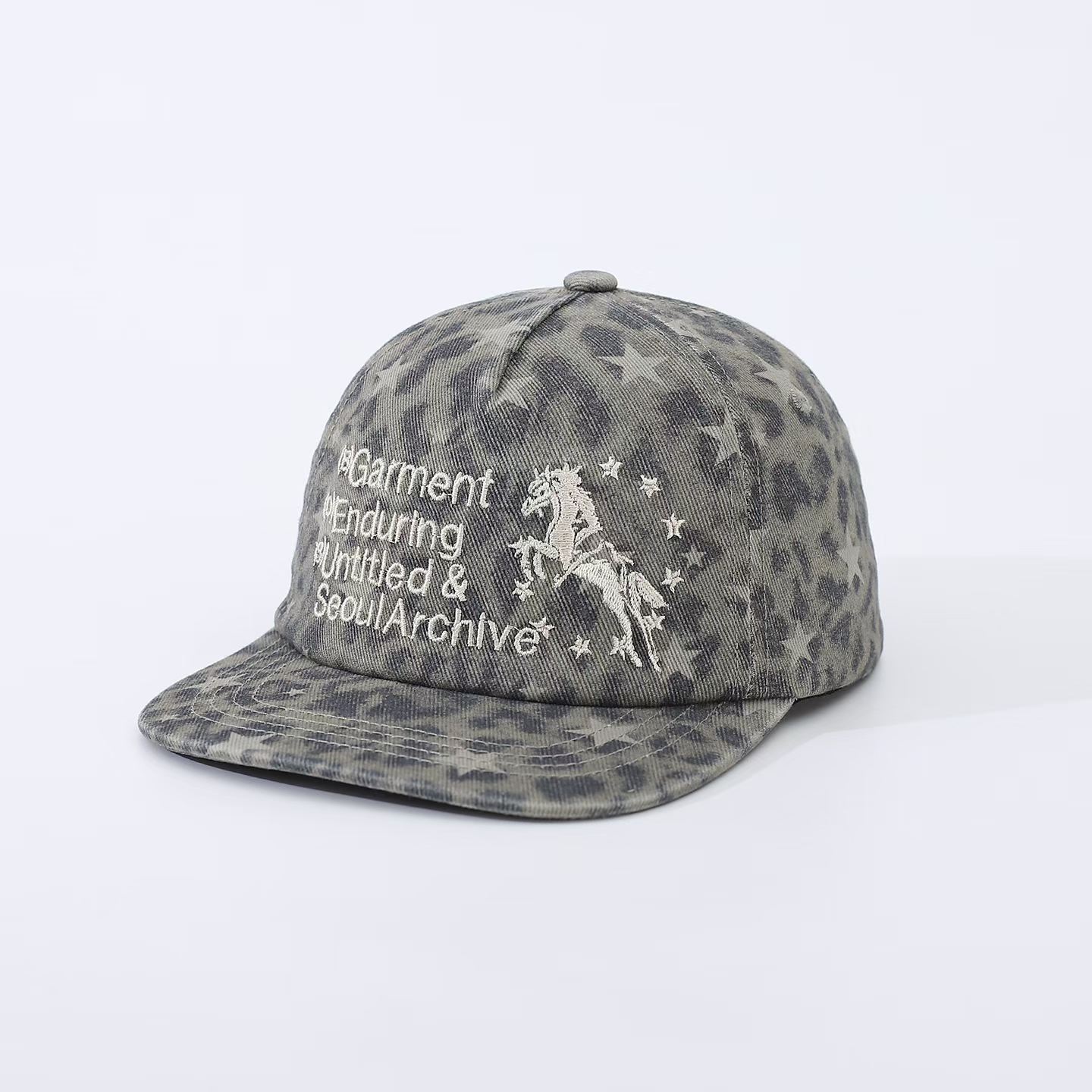 스타 레오파드 프린트 배틀 호스 레터 자수 플랫 브림  - Embroidery Photoshop 리뷰 및 가격