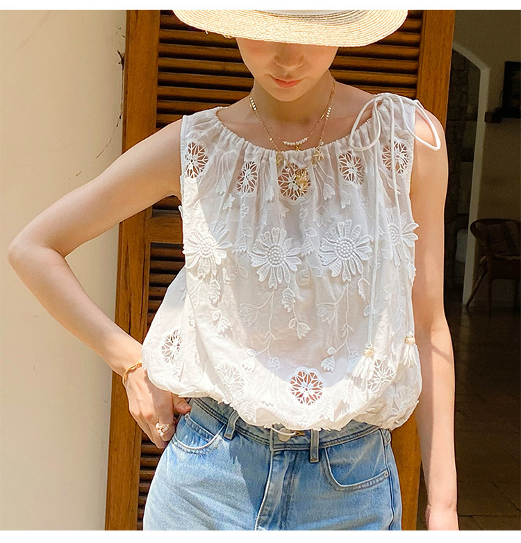 프랑스 스타일 보헤미안 자수 블라우스 셔츠 화이트 코튼 - Embroidery Eyelet 리뷰 및 가격