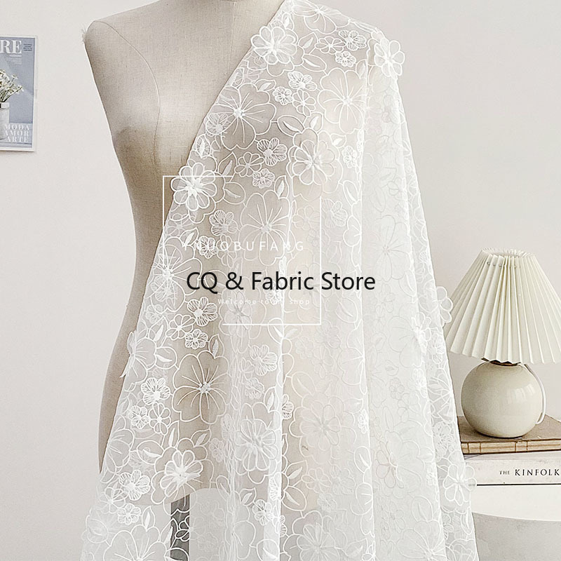 순백색 오간자 3D 이중 레이어 자수 레이스 원단 패션 - Embroidery Organza 리뷰 및 가격